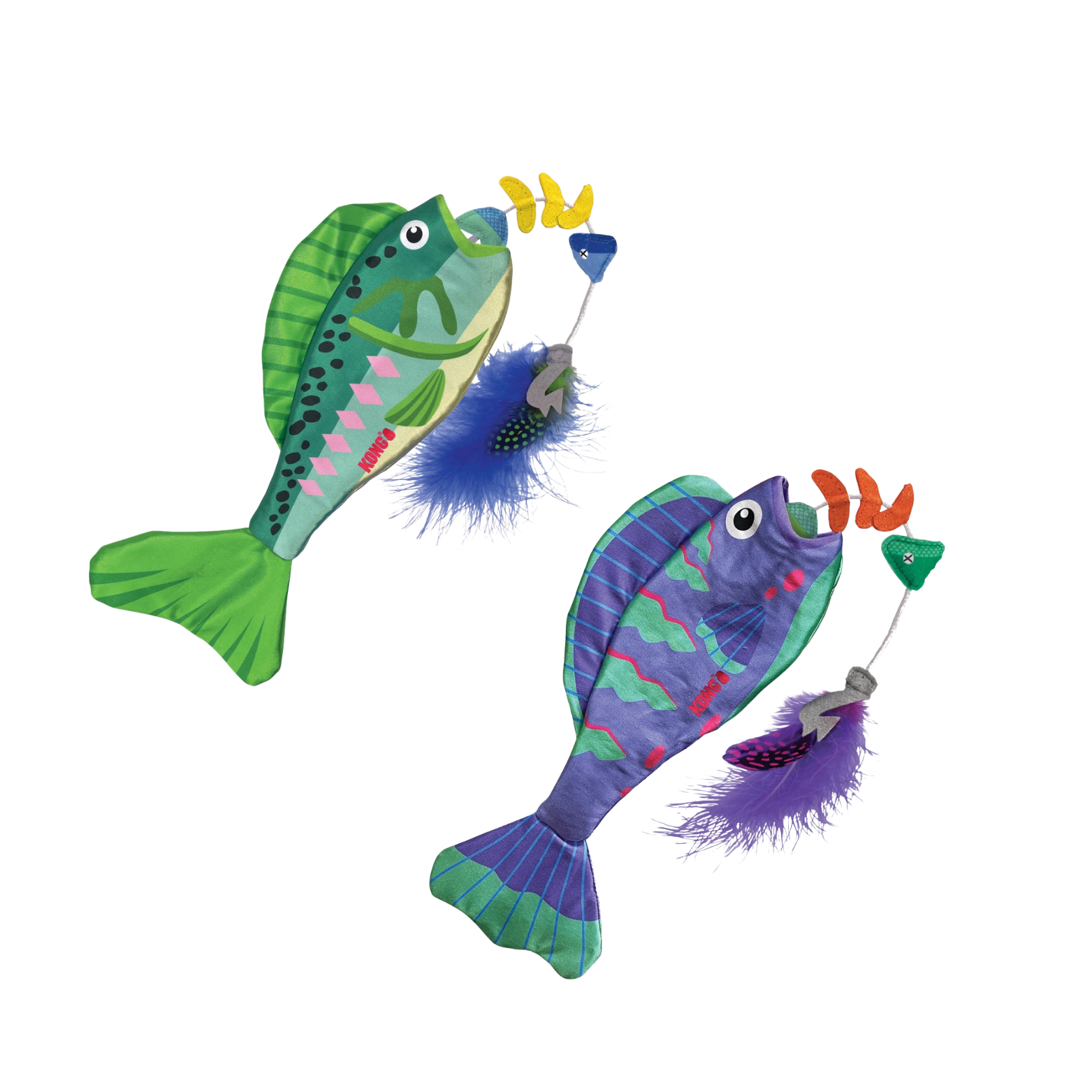 Grand Poisson Jouet pour Chat 🐟 – Herbe à Chat, Plumes & Squelette Élastique