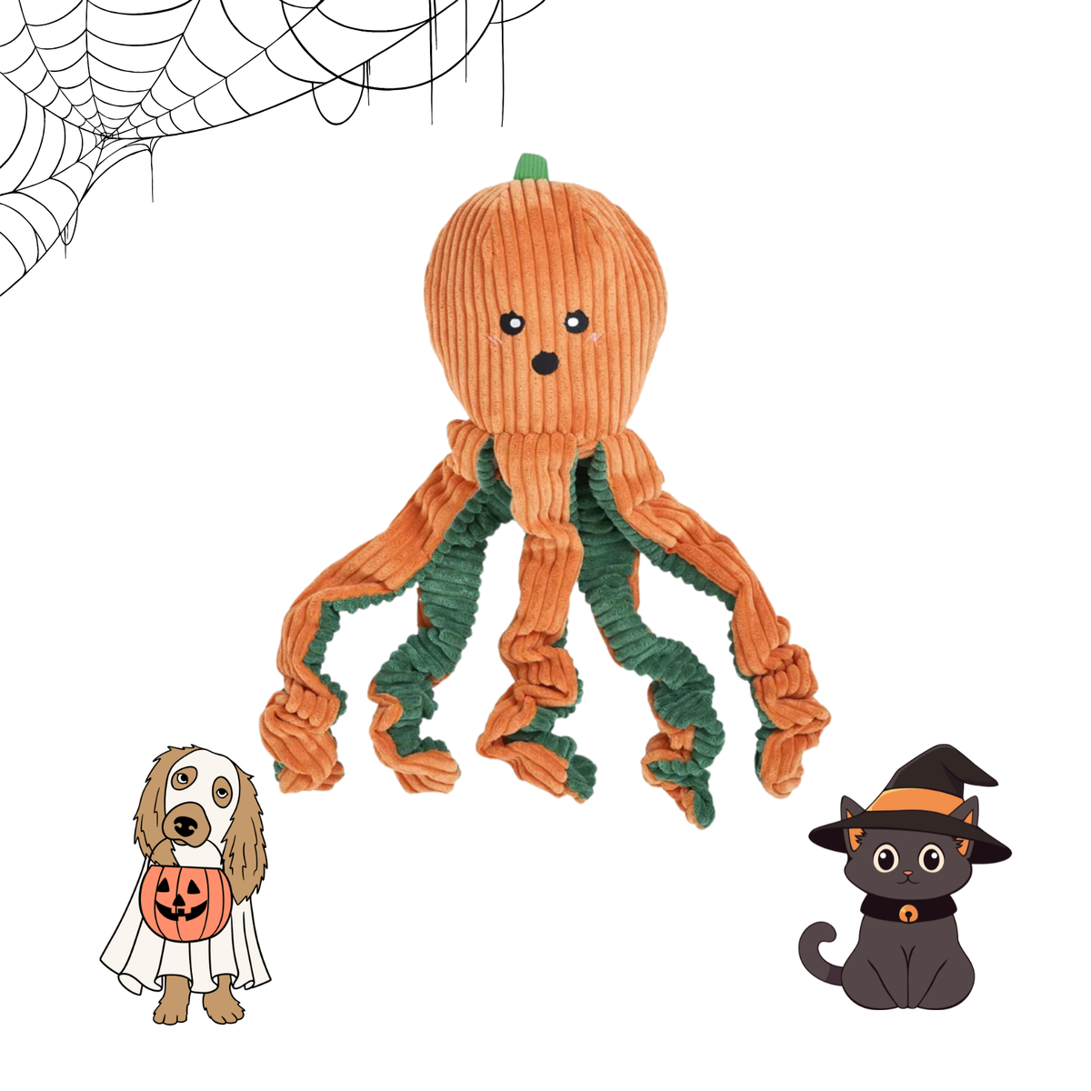 Pieuvre Citrouille 🐙 🎃– Grande Peluche - Édition Halloween 👻