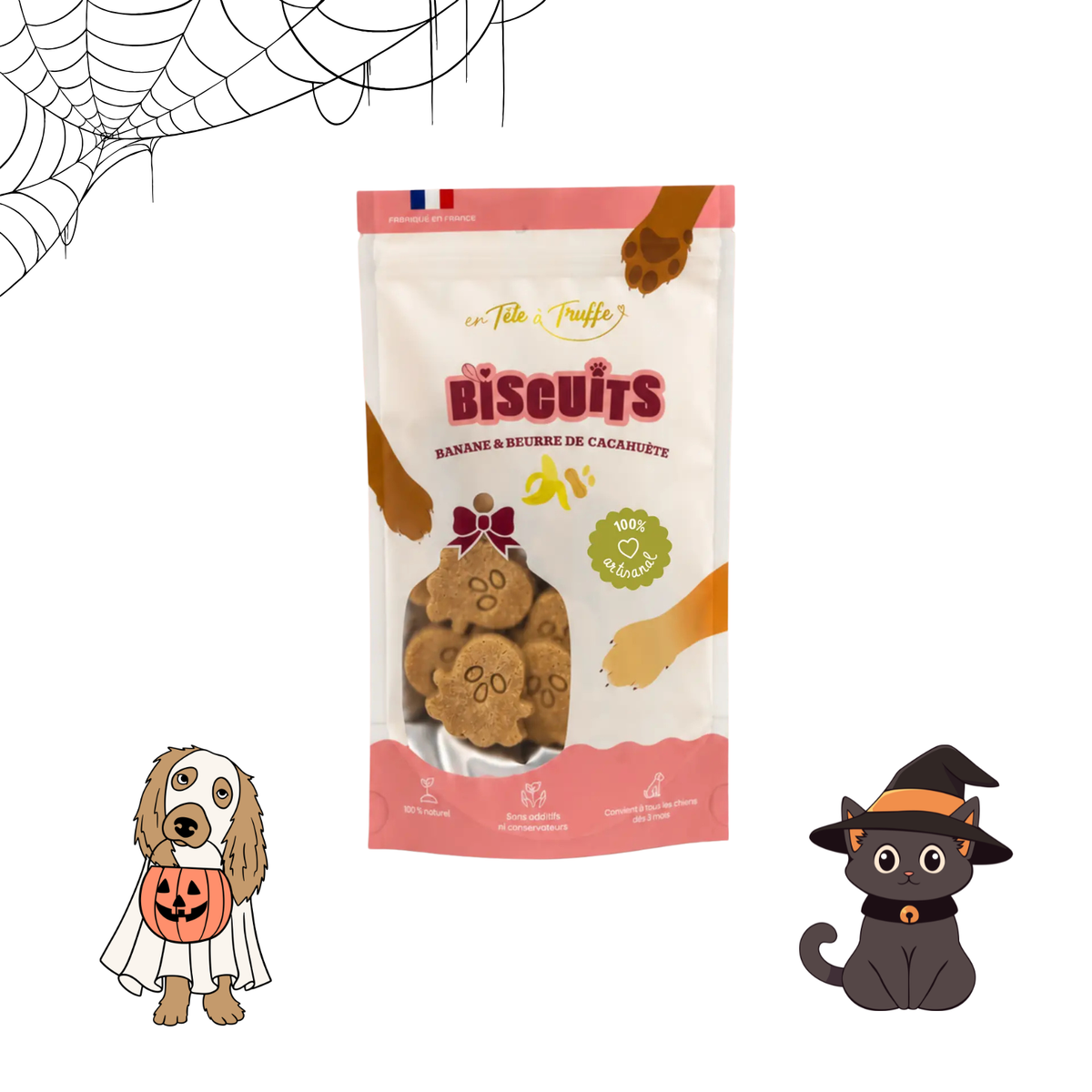Halloween 🎃 - Biscuits Fantômes 👻 - Banane & Cacahuète - 100g